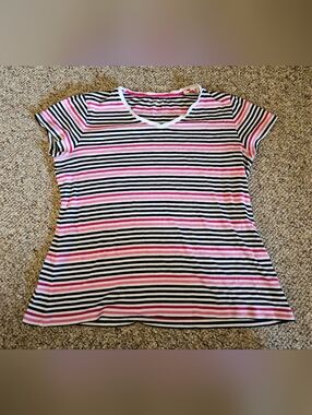 Croft And Barrow White Pink Black Striped Shirt Size L